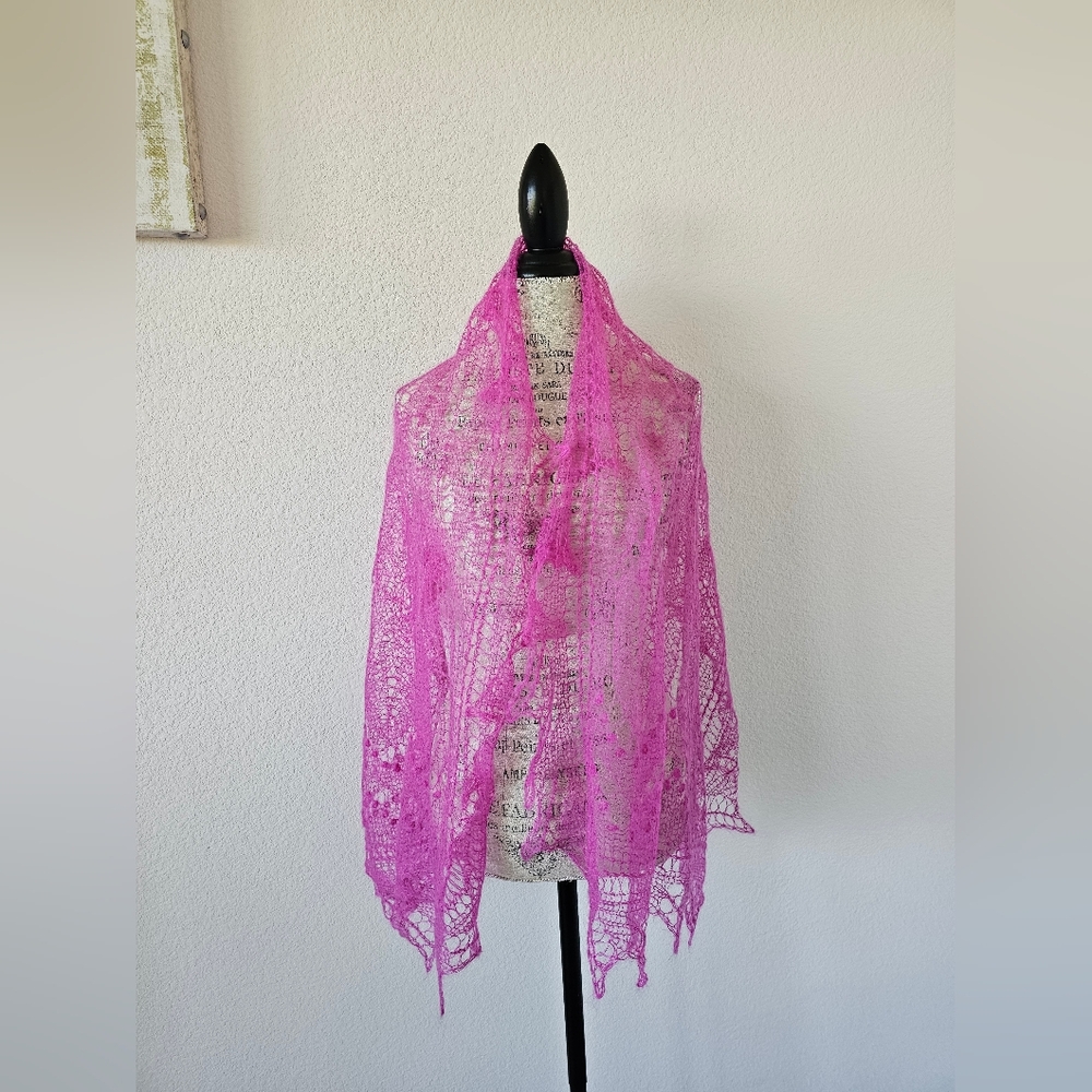 Rare Hot Pink Orenburg Lace Shawl - Ethereal Pautinka Goat Down Wrap